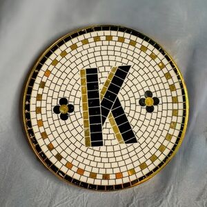 Anthropologie Coaster Letter L Monogram Mosaic Art Deco Stone circle